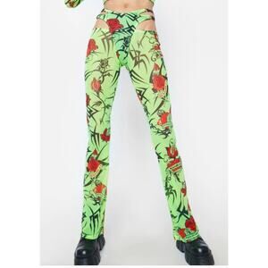 Namilia Neon Green Rose Mesh Pants Medium